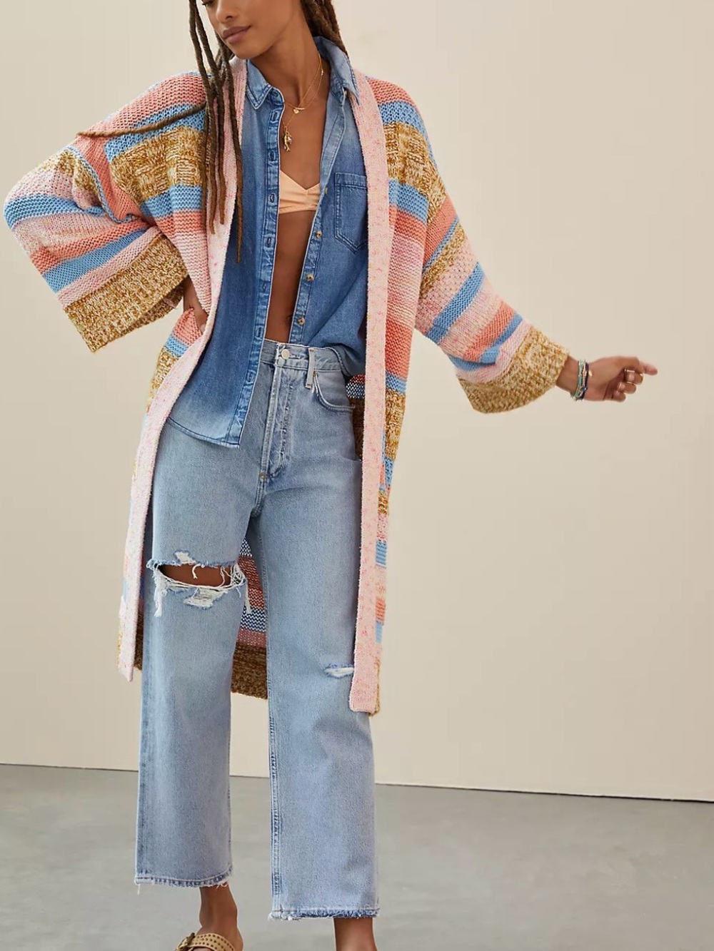 Anthropologie Textured Striped Cardigan one size